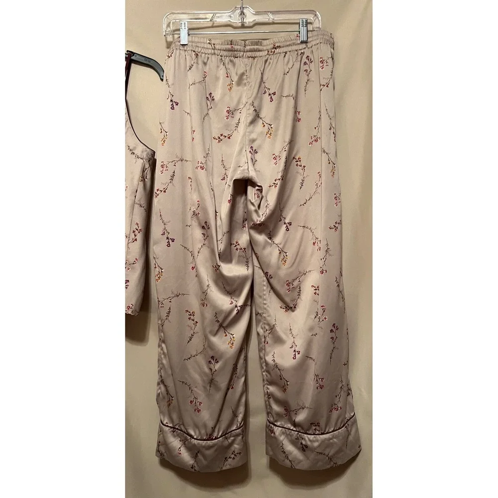 GapBody Satin Floral Pajama Set Camisole and Wide Leg Pants Champagne Lilac M/L